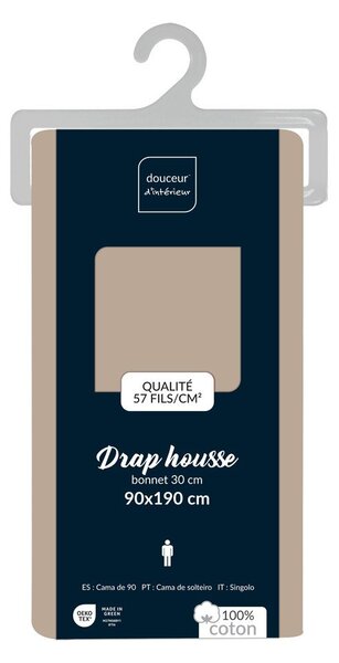Beżowe bawełniane prześcieradło z gumką 90x190 cm Lina – douceur d'intérieur