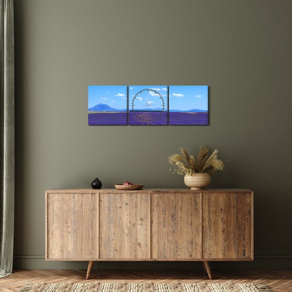 Obraz - Pole lawendy (z zegarem) (90x30 cm)