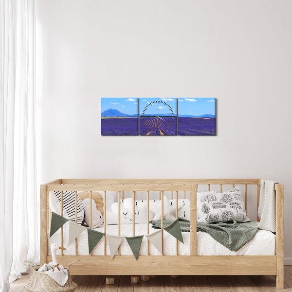 Obraz - Pole lawendy (z zegarem) (90x30 cm)