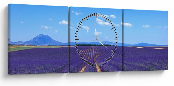 Obraz - Pole lawendy (z zegarem) (90x30 cm)