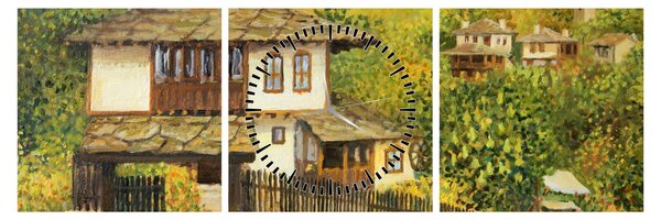 Obraz - Domki letniskowe w lecie (z zegarem) (90x30 cm)