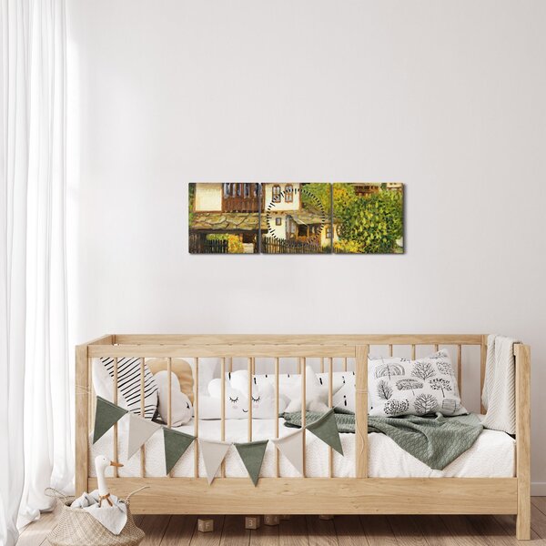 Obraz - Domki letniskowe w lecie (z zegarem) (90x30 cm)