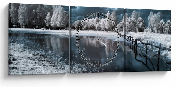 Obraz - Zamarznięty krajobraz (z zegarem) (90x30 cm)