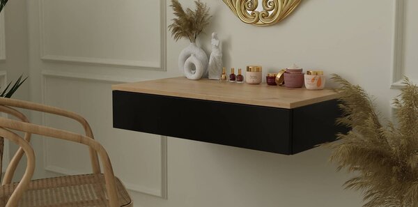 Toaletka / konsola wisząca "LENA" czarny + dąb artisan 75cm