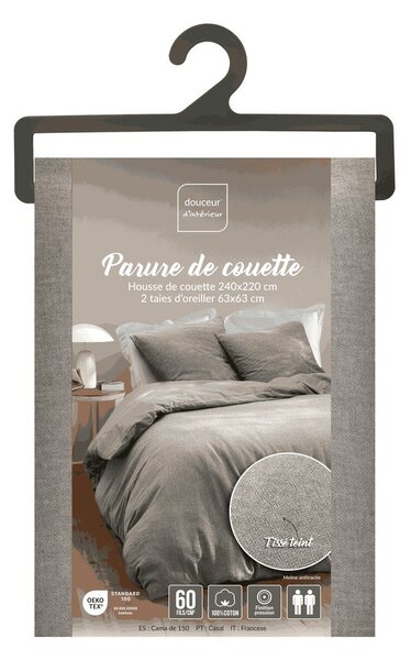Szara bawełniana pościel dwuosobowa 3-częściowa 240x220 cm Meline – douceur d'intérieur