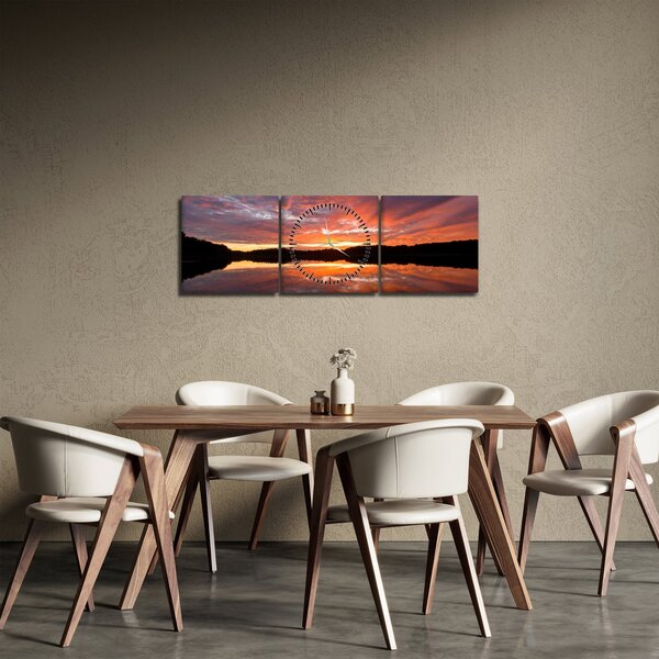 Obraz - Zachód słońca nad jeziorem (z zegarem) (90x30 cm)