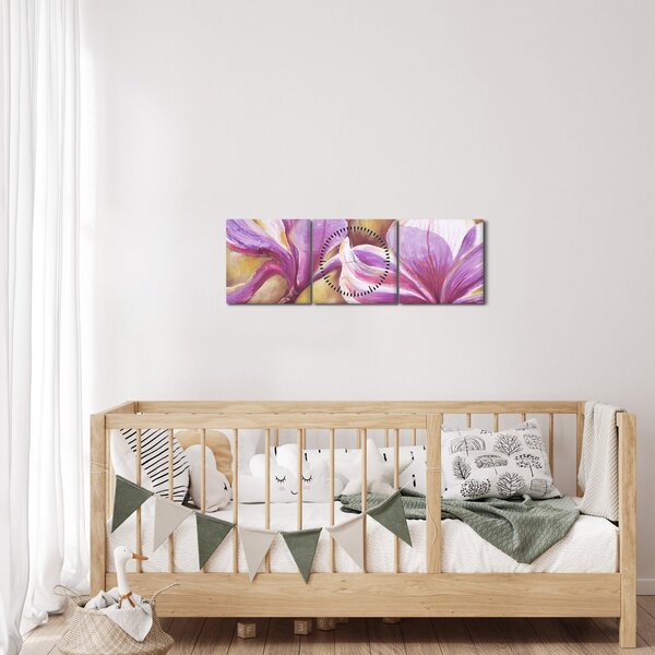 Obraz - Kwiaty magnolii (z zegarem) (90x30 cm)