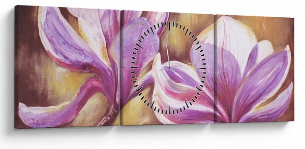 Obraz - Kwiaty magnolii (z zegarem) (90x30 cm)