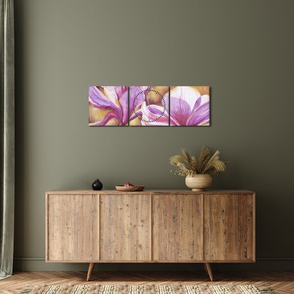 Obraz - Kwiaty magnolii (z zegarem) (90x30 cm)
