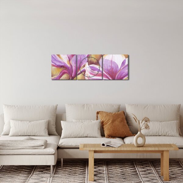 Obraz - Kwiaty magnolii (z zegarem) (90x30 cm)