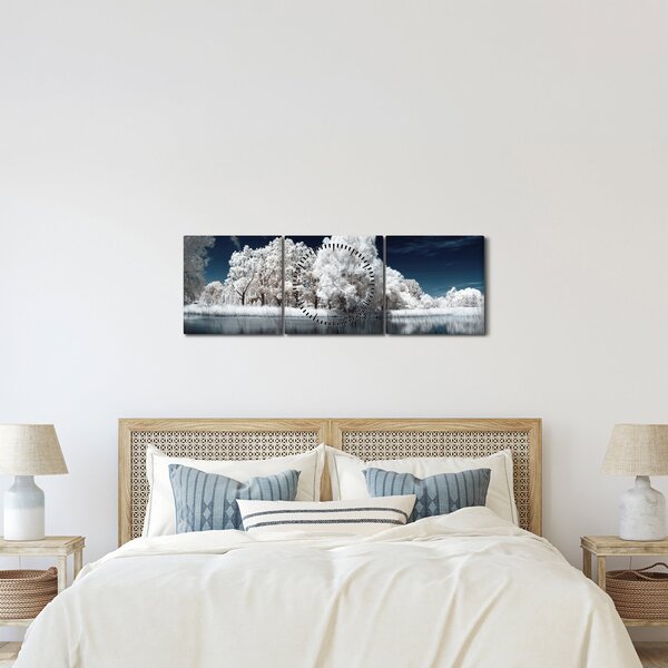 Obraz - Śnieżnobiałe drzewa (z zegarem) (90x30 cm)