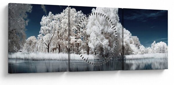 Obraz - Śnieżnobiałe drzewa (z zegarem) (90x30 cm)