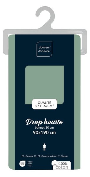 Zielone bawełniane prześcieradło z gumką 90x190 cm Lina – douceur d'intérieur