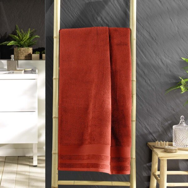 Ceglasty bawełniany ręcznik kąpielowy frotte 70x130 cm Tendresse – douceur d'intérieur