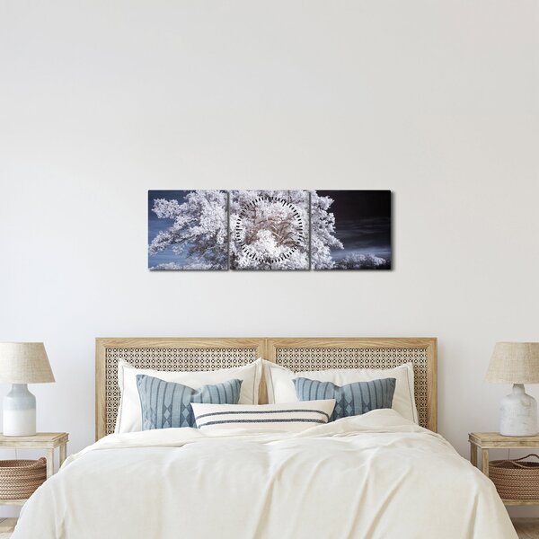 Obraz - Śnieżnobiałe drzewo (z zegarem) (90x30 cm)