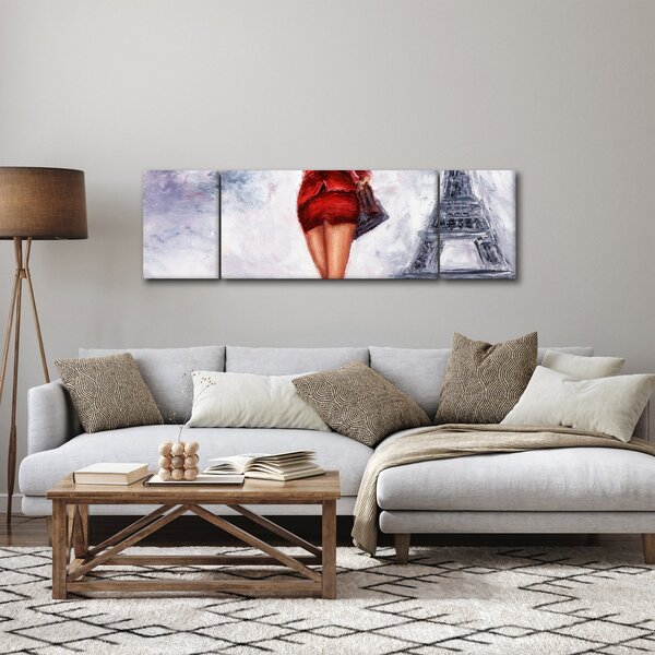 Obraz - Kobieta i wieża Eiffla (170x50 cm)