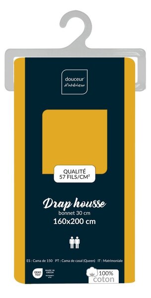 Żółte bawełniane prześcieradło z gumką 160x200 cm Lina – douceur d'intérieur