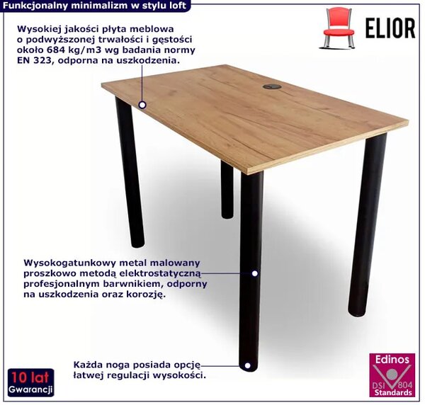 Industrialne biurko z regulowanymi nogami 90x60 dąb craft złoty B9-P36