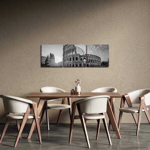 Obraz - Koloseum w Rzymie, czarno-biały (z zegarem) (90x30 cm)