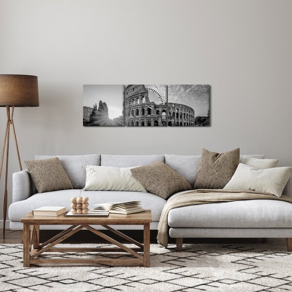 Obraz - Koloseum w Rzymie, czarno-biały (z zegarem) (90x30 cm)