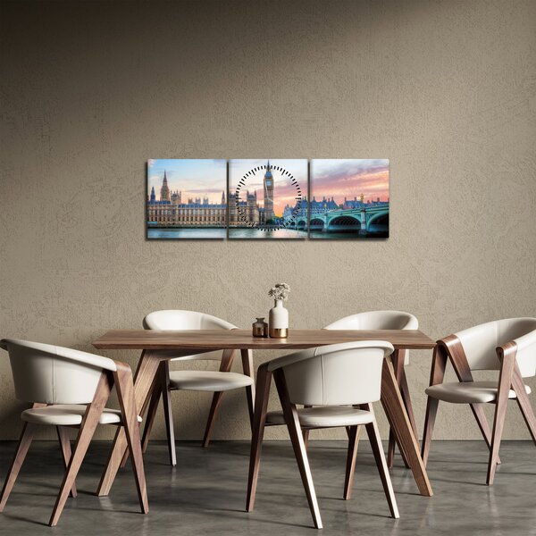 Obraz - Londyn w pastelowych kolorach (z zegarem) (90x30 cm)