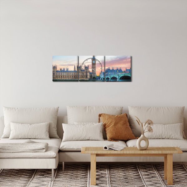 Obraz - Londyn w pastelowych kolorach (z zegarem) (90x30 cm)