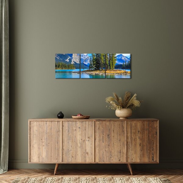 Obraz - Krajobraz górski z rzeką (z zegarem) (90x30 cm)