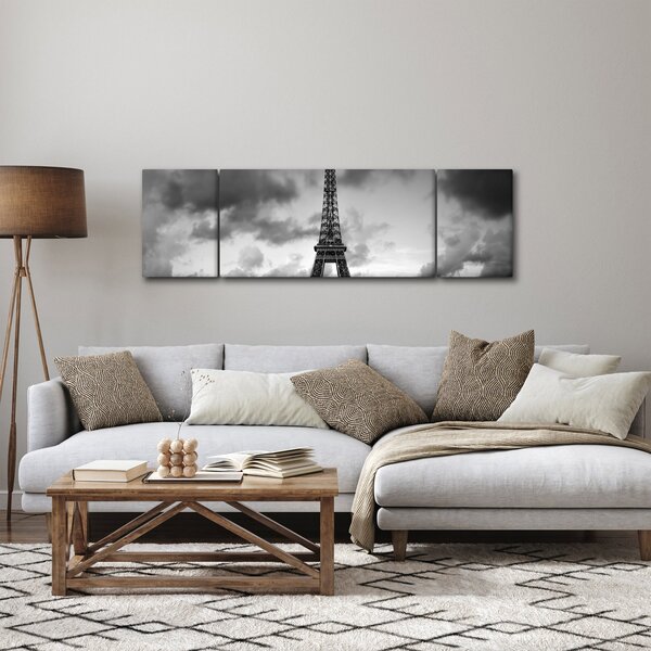 Obraz - Wieża Eiffla i czerwony samochód (170x50 cm)