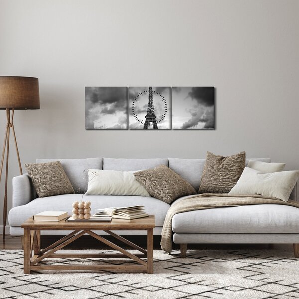 Obraz - Wieża Eiffla i czerwony samochód (z zegarem) (90x30 cm)