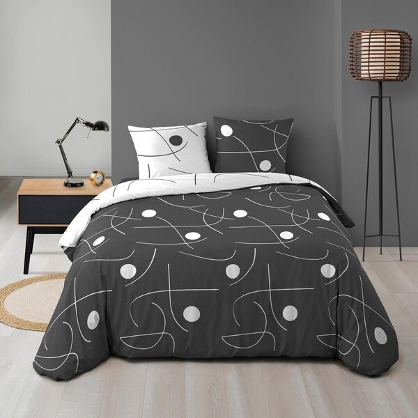 Biało-ciemnoszara pościel dwuosobowa z mikrowłókna 3-częściowa 240x220 cm Sonate – douceur d'intérieur