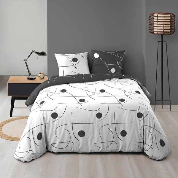 Biało-ciemnoszara pościel dwuosobowa z mikrowłókna 3-częściowa 240x220 cm Sonate – douceur d'intérieur