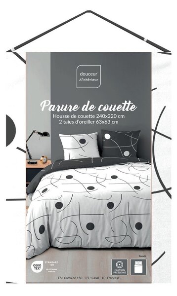 Biało-ciemnoszara pościel dwuosobowa z mikrowłókna 3-częściowa 240x220 cm Sonate – douceur d'intérieur