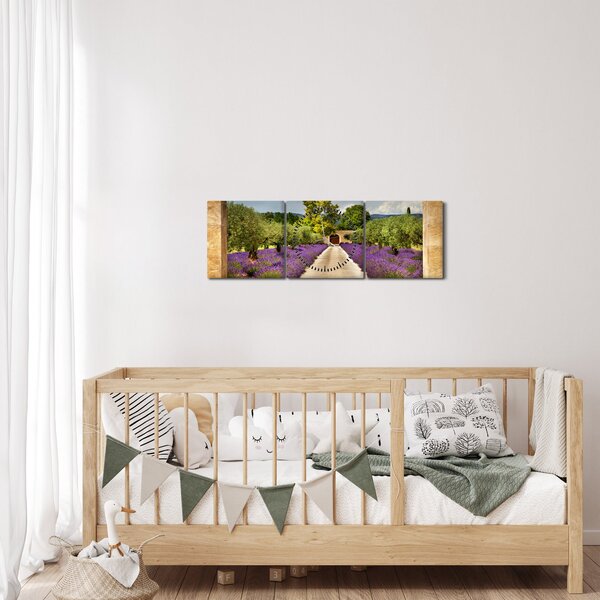 Obraz - Lawendowe ścieżki (z zegarem) (90x30 cm)