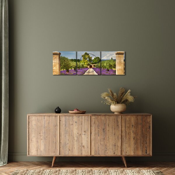 Obraz - Lawendowe ścieżki (z zegarem) (90x30 cm)
