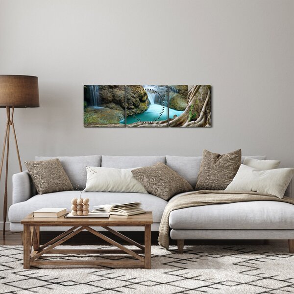 Obraz - Rzeka z wodospadami (z zegarem) (90x30 cm)