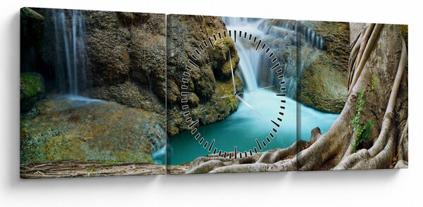 Obraz - Rzeka z wodospadami (z zegarem) (90x30 cm)