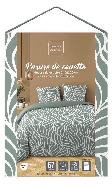 Zielona bawełniana pościel dwuosobowa 3-częściowa 240x220 cm Morgane – douceur d'intérieur