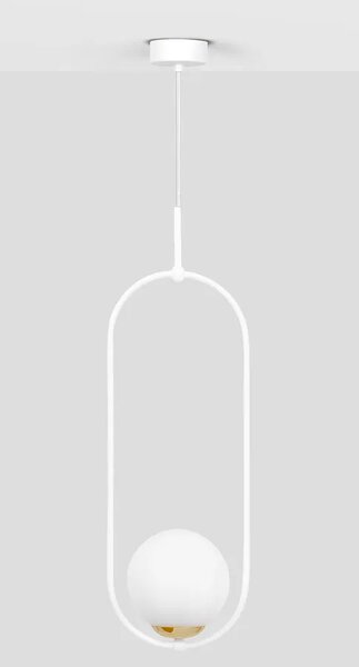 Biała metalowa lampa wisząca ze szklanym kloszem - 14X A488 D1-C10