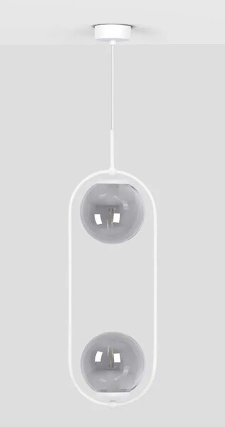 Biało-grafitowa eliptyczna lampa wisząca z 2 kloszami - A489 C4-L99