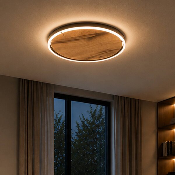 Elobra Lampa sufitowa Havana M, możliwość ściemniania, ciemne drewno, salon / jadalnia, drewno