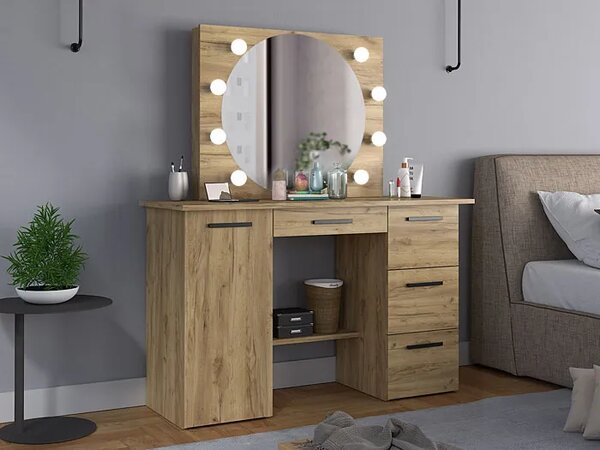 Toaletka z okrągłym lustrem i oświetleniem led dąb craft D5-L84