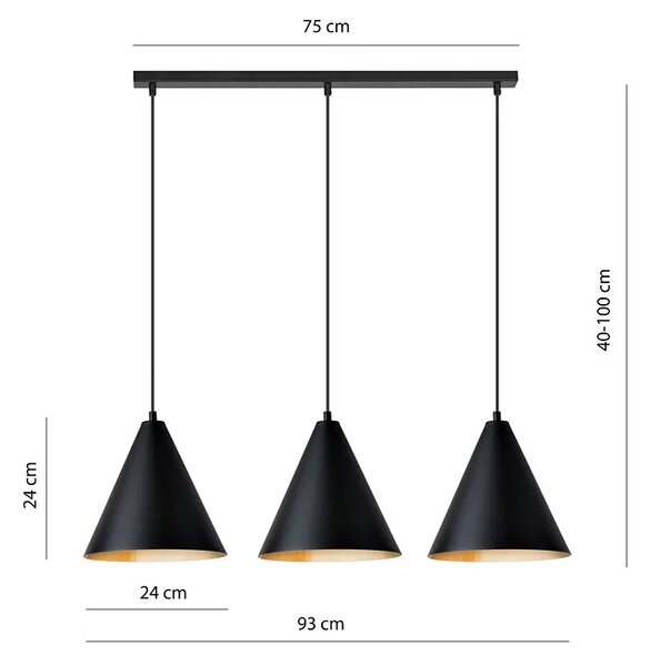 Potrójna czarno-złota lampa wisząca nad stół - D122 T6-G30