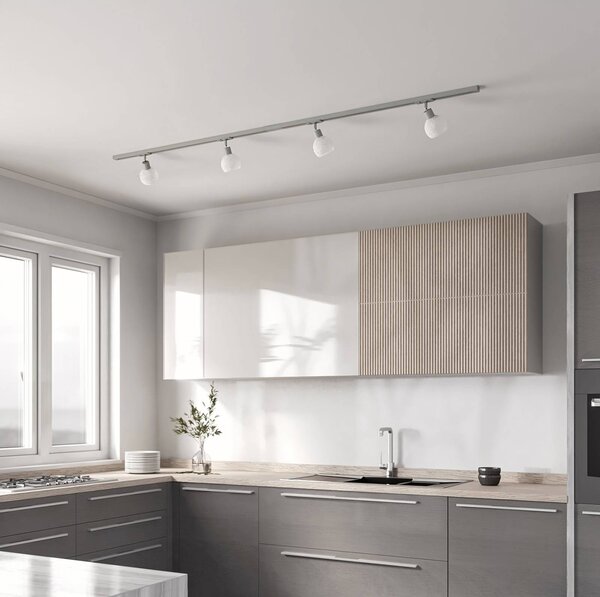 Lindby 1-fazowy system szynowy Linaro, E14, srebrny, 4-punktowa. Linaro Lindby, możliwość ściemniania, aluminiowy / szary / cynkowy, salon / jadalnia, metal, nowoczesny