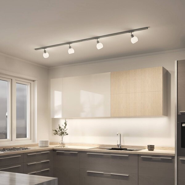 Lindby 1-fazowy system szynowy Linaro, E14, srebrny, 4-punktowa. Linaro Lindby, możliwość ściemniania, aluminiowy / szary / cynkowy, salon / jadalnia, metal, nowoczesny