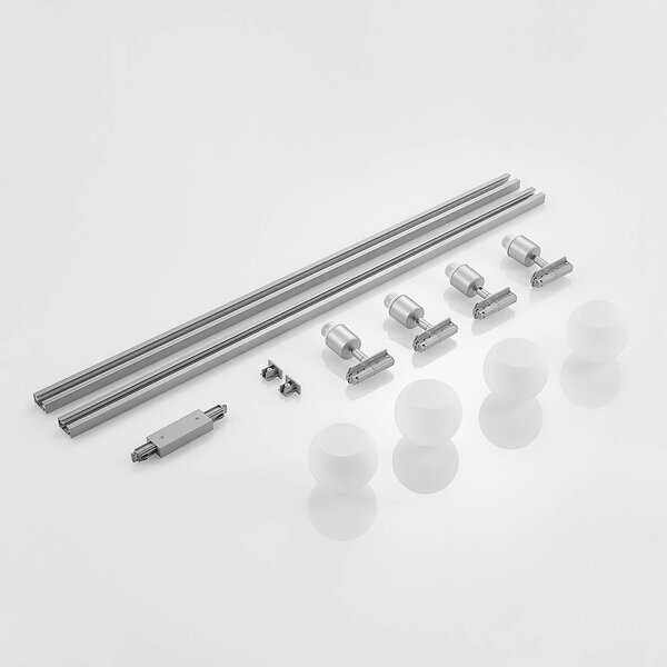 Lindby 1-fazowy system szynowy Linaro, E14, srebrny, 4-punktowa. Linaro Lindby, możliwość ściemniania, aluminiowy / szary / cynkowy, salon / jadalnia, metal, nowoczesny
