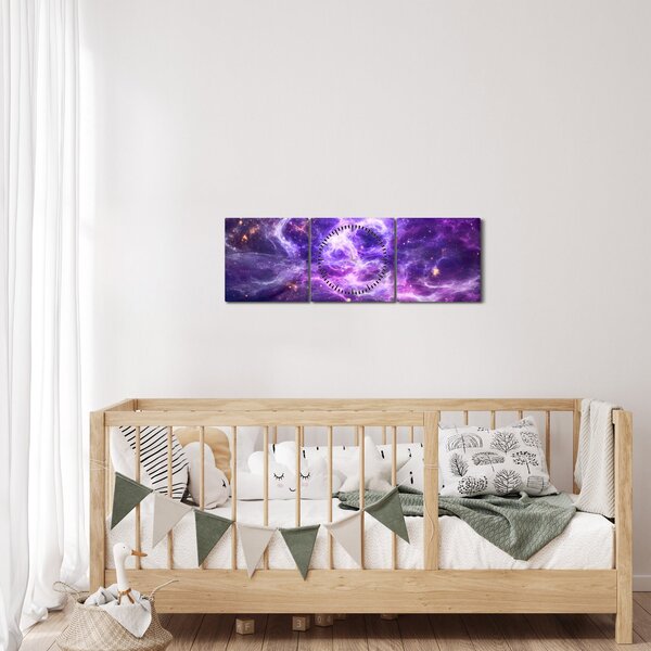 Obraz - Purple Universe (z zegarem) (90x30 cm)
