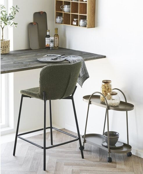 Ciemnozielony tapicerowany hoker (wysokość siedziska 65 cm) Maceda – House Nordic