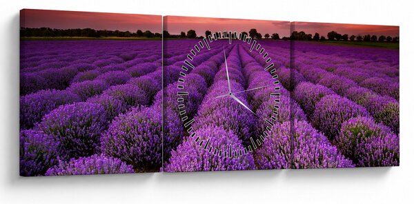 Obraz - Pole lawendy (z zegarem) (90x30 cm)