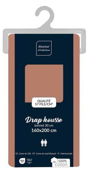 Łososiowe bawełniane prześcieradło z gumką 160x200 cm Lina – douceur d'intérieur