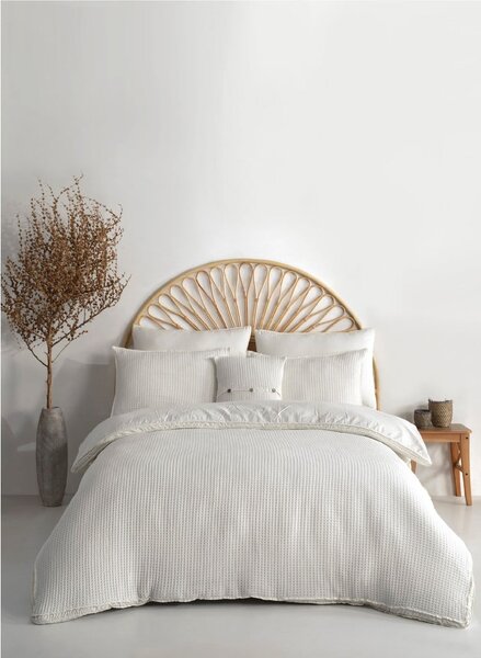 Biała pościel jednoosobowa z bawełny renforcé 140x200 cm Waffle Striped – Mila Home Luxury